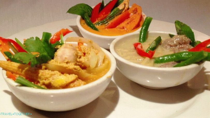 Thai food - Green, red and yellow curry