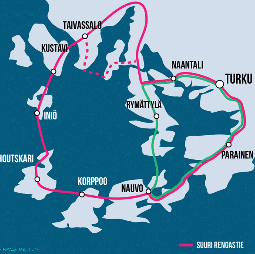 The route on the islands and the coast of the Archipelago Sea