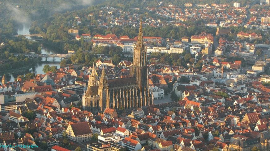 The historic center of Ulm and the bulk of the Münster Cathedral