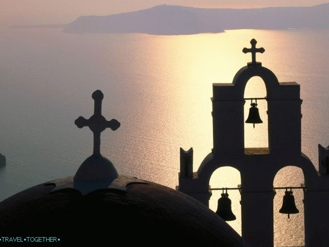 church at sunset on Santorini
