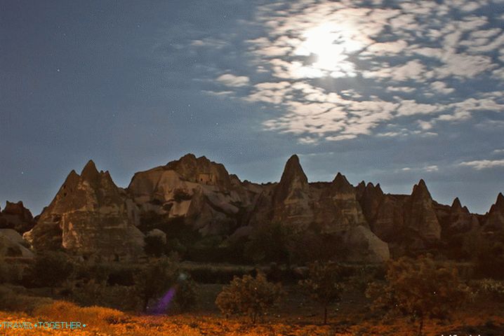 Cappadocia in the night. Goreme.