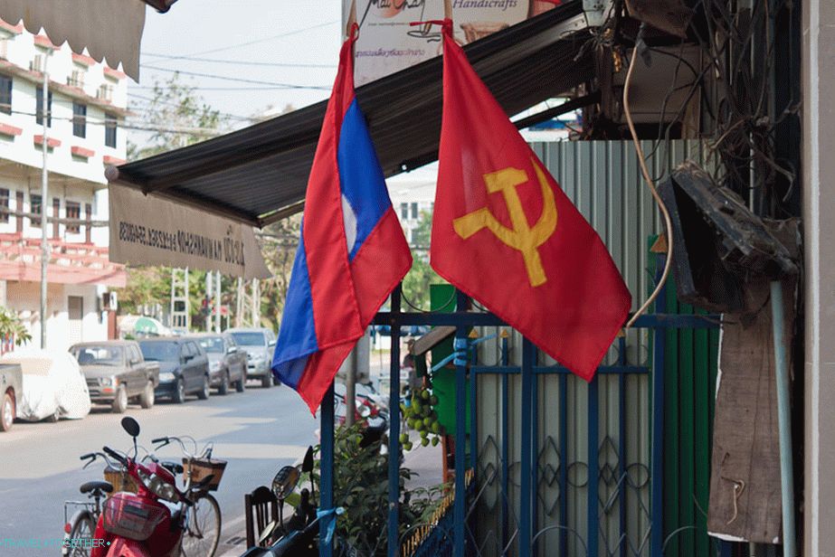 Communist flags in all streets of Vientiane