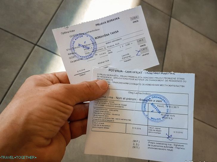 Registration in Montenegro, receipt