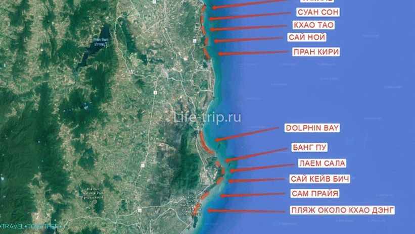 Map of the beaches of Hua Hin (south)