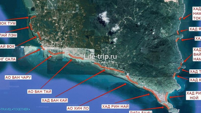 Map of the beaches of Phangan, south