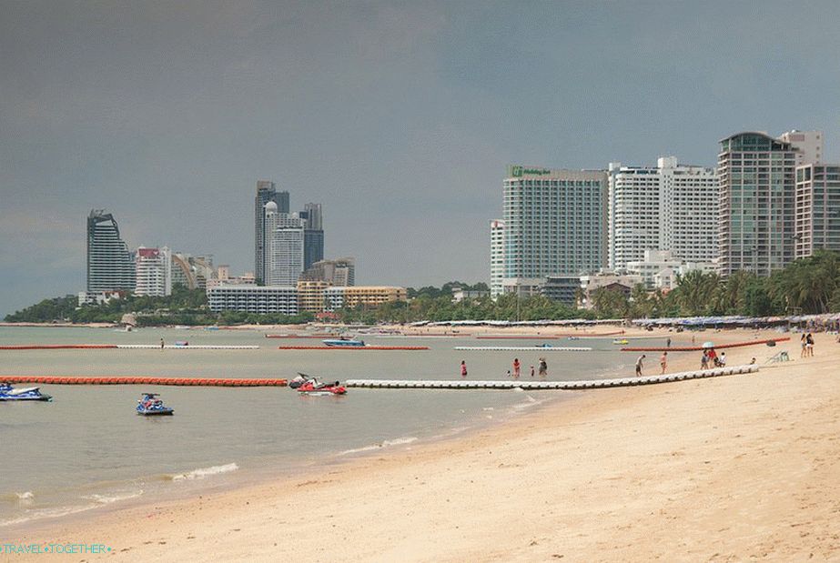 The group of tall buildings on the left is Wongamat Beach in Naklua