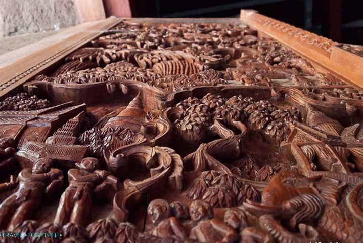 Wooden carved doors at the entrance to the temple